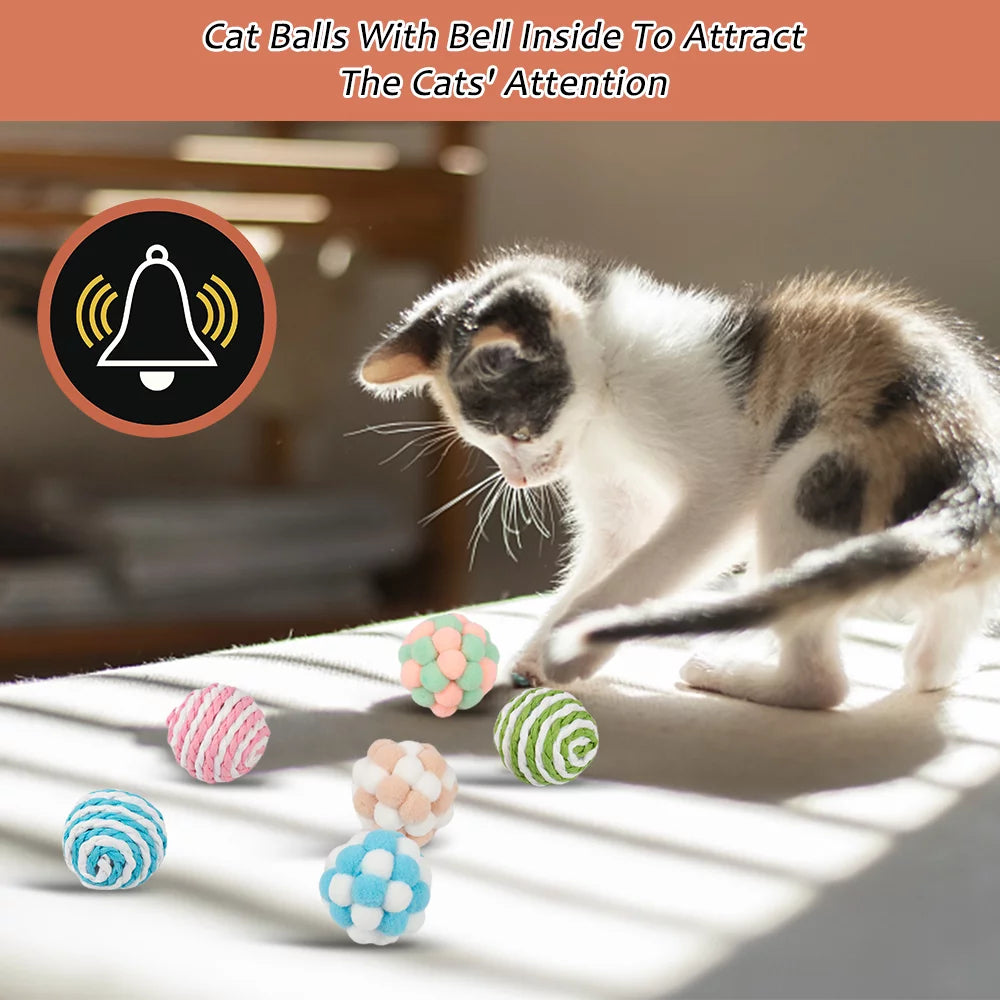 6-Piece Interactive Cat Toy Balls with Bells - Soft Chewing Toys for Indoor Play and Training
