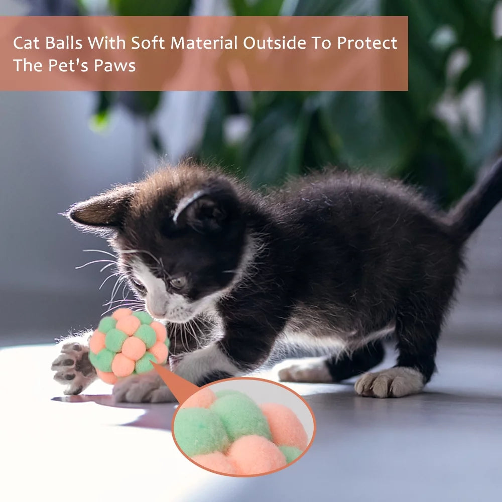 6-Piece Interactive Cat Toy Balls with Bells - Soft Chewing Toys for Indoor Play and Training