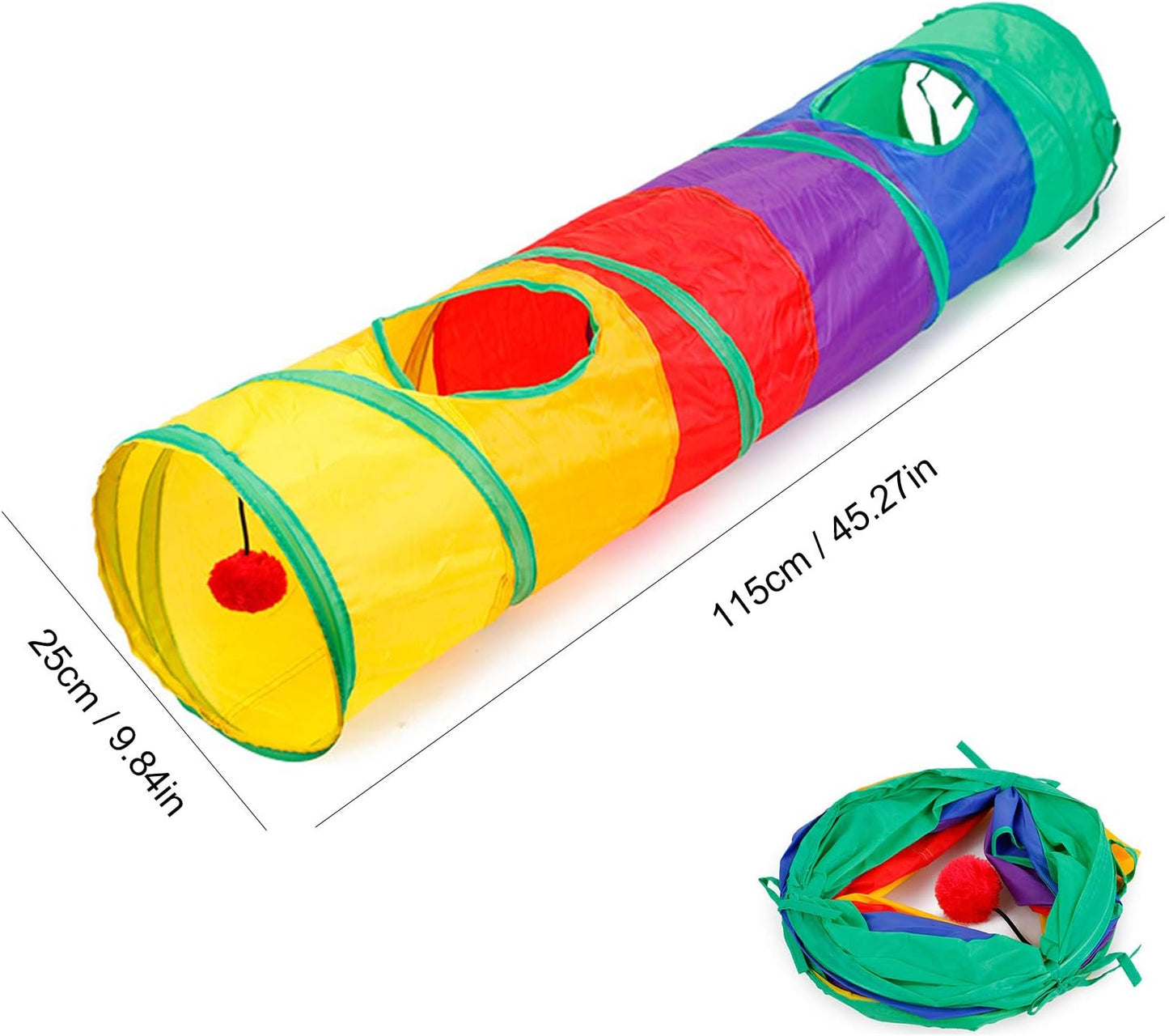 32-Piece Interactive Cat Toy Set with Foldable Rainbow Tunnel, Feather Teaser Wand, Fluffy Mouse, Crinkle Balls, and Bell Toys for Cats and Kittens