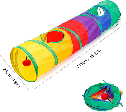 32-Piece Interactive Cat Toy Set with Foldable Rainbow Tunnel, Feather Teaser Wand, Fluffy Mouse, Crinkle Balls, and Bell Toys for Cats and Kittens