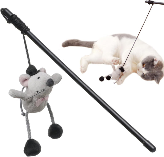 Interactive Cat Wand Toy with Teasing Mouse - Engaging Indoor Play for Kittens and Cats to Alleviate Boredom