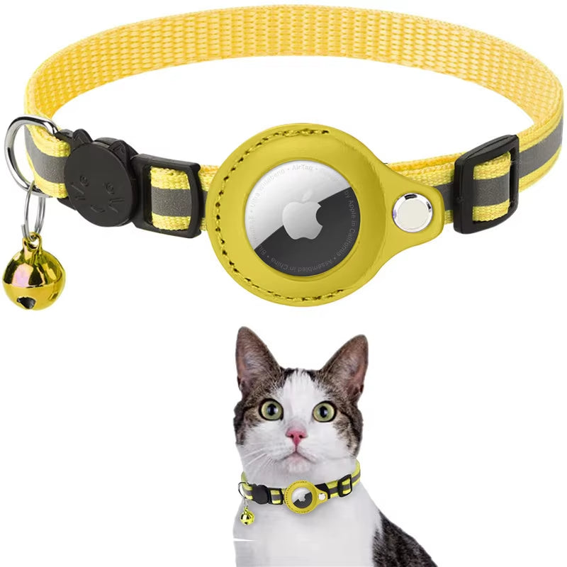 Adjustable Waterproof Cat Collar with Airtag Holder, Breakaway Design, Reflective Strips, and Bell