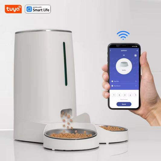 WiFi-Enabled Automatic Cat Feeder for Two Cats, 4L Capacity with App Control, Dual Stainless Steel Bowls, and Low Food Alerts