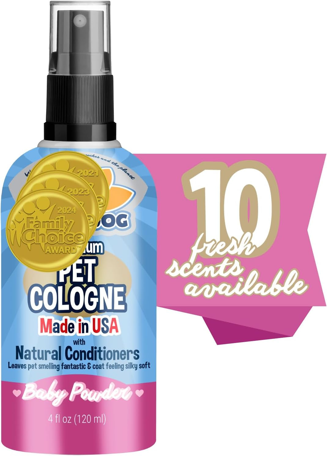 Premium Dog Cologne - Deodorizing Perfume and Conditioner for Dogs and Cats - Natural Long-Lasting Spray - Keeps Pets Fresh All Day - Gentle and Safe Formula, Made in the USA (Baby Powder, 4 Fl Oz)