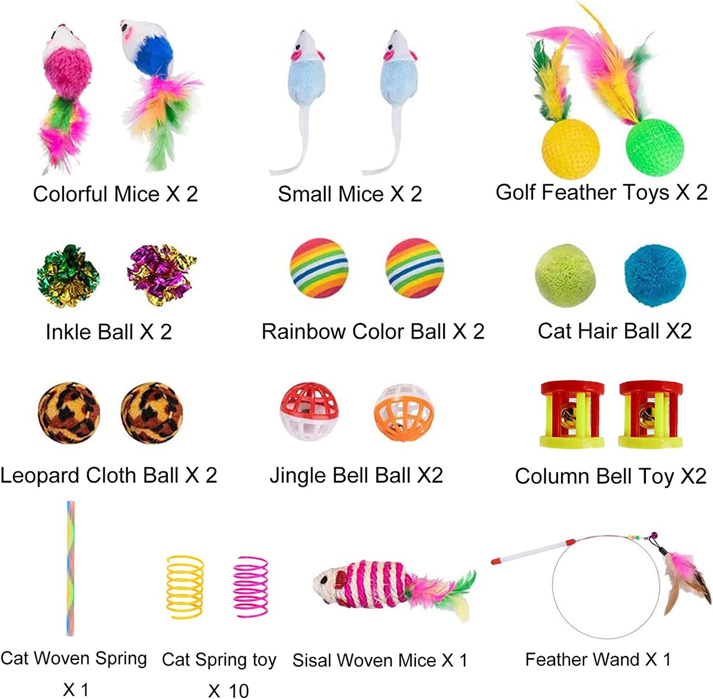 32-Piece Interactive Cat Toy Set with Foldable Rainbow Tunnel, Feather Teaser Wand, Fluffy Mouse, Crinkle Balls, and Bell Toys for Cats and Kittens
