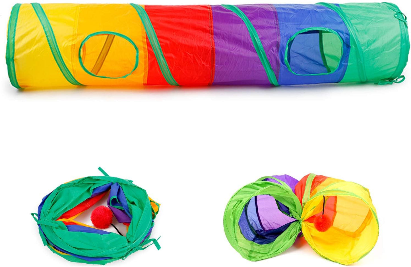 32-Piece Interactive Cat Toy Set with Foldable Rainbow Tunnel, Feather Teaser Wand, Fluffy Mouse, Crinkle Balls, and Bell Toys for Cats and Kittens