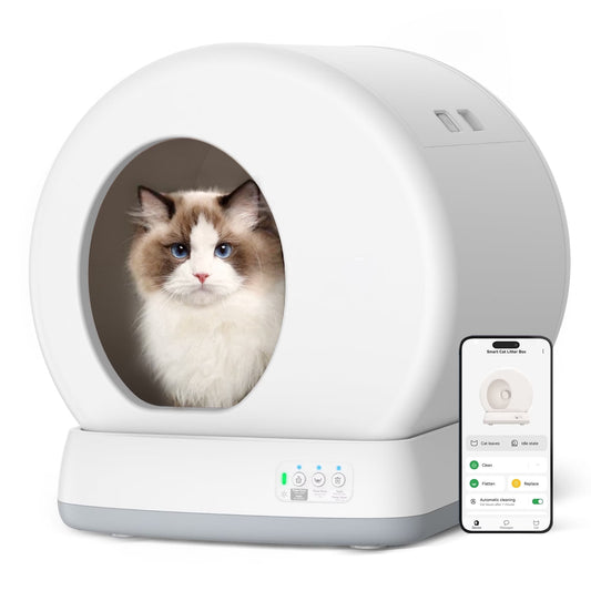Automatic Self-Cleaning Cat Litter Box with App Control, Safety Sensors, Odor Management, and Health Monitoring Features