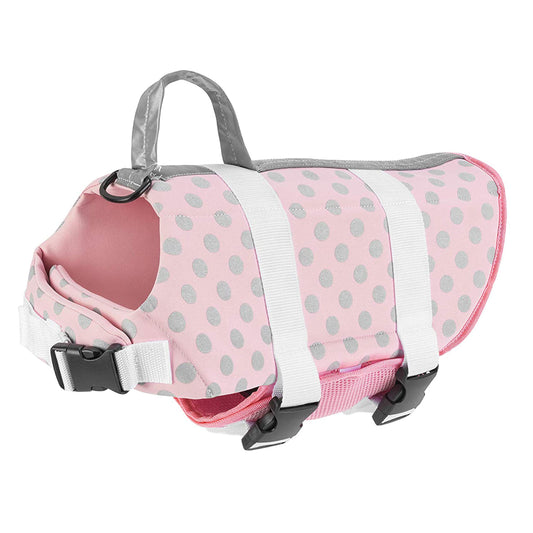 Dog Life Jacket - Neoprene Safety Vest for Canines - Stylish Design for Swimming and Boating - Pink/Silver, XX-Small
