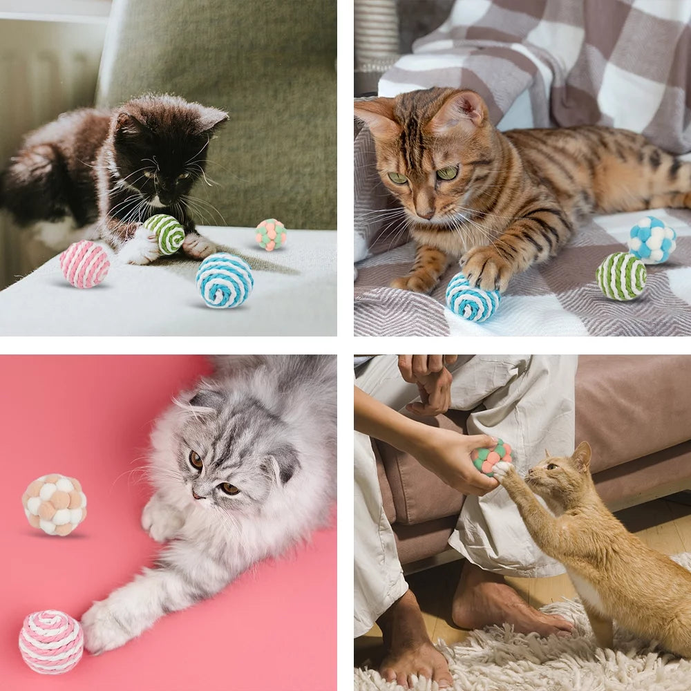 6-Piece Interactive Cat Toy Balls with Bells - Soft Chewing Toys for Indoor Play and Training