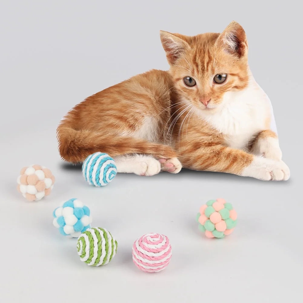 6-Piece Interactive Cat Toy Balls with Bells - Soft Chewing Toys for Indoor Play and Training