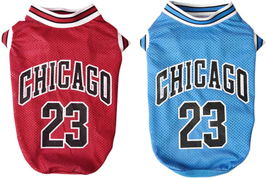 Dog Basketball Jersey - Stylish Cotton T-Shirt for Large, Medium, and Small Breeds, Ideal for Summer, Available in Blue and Red, Size Large (Back: 13.78 in, Chest: 18.9 in)