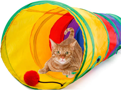 32-Piece Interactive Cat Toy Set with Foldable Rainbow Tunnel, Feather Teaser Wand, Fluffy Mouse, Crinkle Balls, and Bell Toys for Cats and Kittens